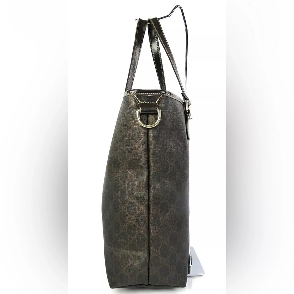 Gucci Supreme pvc coated canvas and leather tote bag deep brown